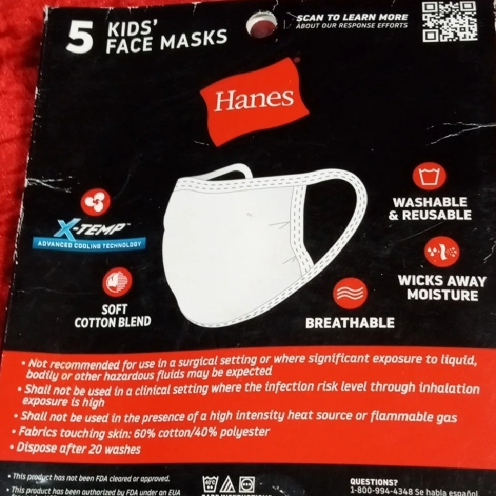 Hanes Kids' White Face Masks